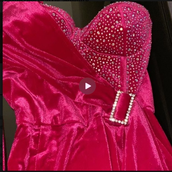 Enchanted Fuchsia Velvet one shoulder mini Dress, similar to House of CB Style - Picture 8 of 8